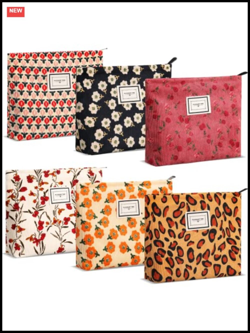 6 Pack Corduroy Makeup Bag Set Large Canvas Cosmetic Pouch Travel Toiletry